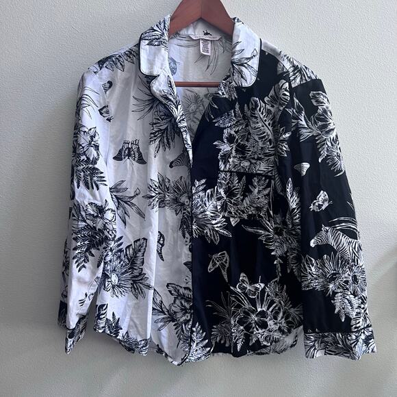 Victoria's Secret Other - Victoria's Secret Long-Sleeve Floral Printed Black White Sleep Shirt Cotton M